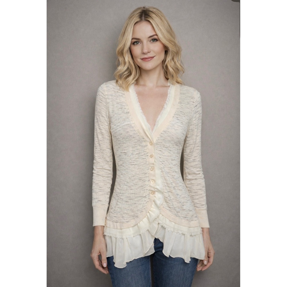 Cupio Ruffled Hem Button-Front Cardigan Top Size M‎ Romantic Boho Cottagecore